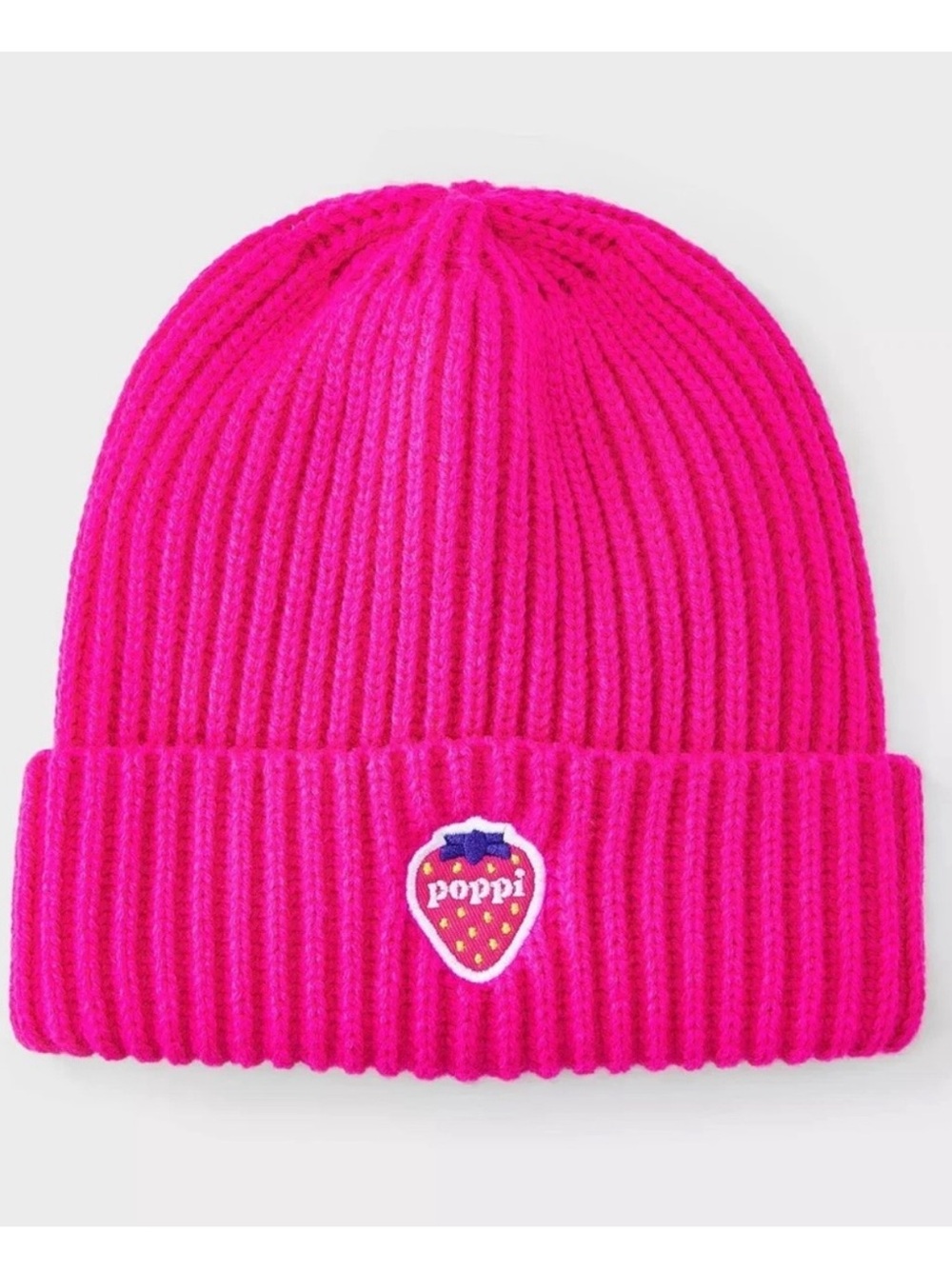 Poppi X Target Strawberry Ribbed Beanie Hat in Bright Pink